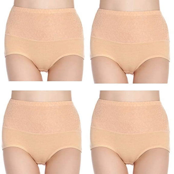 HUPOM Plus Size Underwear Panties For Women High Waist Casual Tie Seamless Waistband Beige M