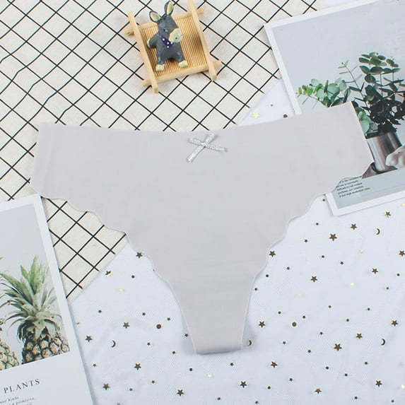 HUPOM Satin Panties Underwear For Women Briefs Leisure Tie Seamless Waistband Gray M