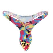 HUPOM Seamless Underwear For Men Mens Silk Panties Low waist Drop Waist Printed Thong Hot Pink One Size
