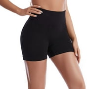 HUPOM Seamless Underwear For Women Womens Silk Panties High waist Comfort Waist Solid Boxer Briefs Black M