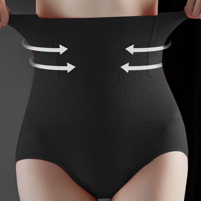 HUPOM Seamless Underwear For Women Womens Silk Panties High waist Comfort  Waist Solid Shaping & Control Black L 