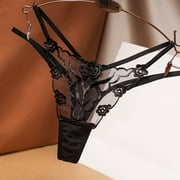 HUPOM Seamless Underwear For Women Womens Silk Panties Low waist Comfort Waist Solid Thong Black M