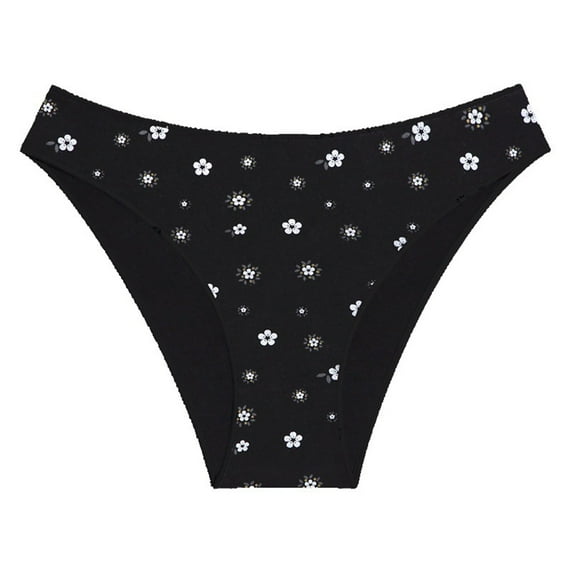 HUPOM Seamless Underwear For Women Womens Silk Panties Medium waist Elastic Waist Printed Briefs Black XL