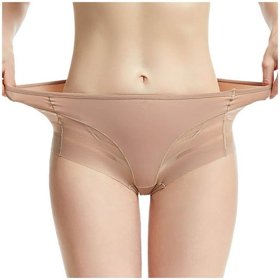 HUPOM Seamless Underwear For Women Womens Silk Panties Medium waist Elastic Waist Solid Briefs Khaki L