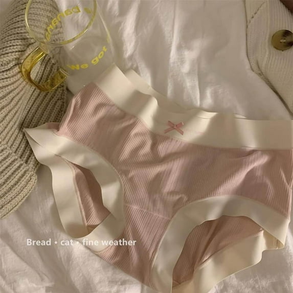 HUPOM Seamless Underwear For Women Womens Silk Panties Medium waist Elastic Waist Solid Briefs Pink L