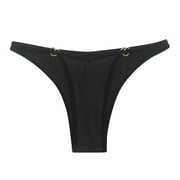 HUPOM Seamless Underwear For Women Womens Silk Panties Medium waist Elastic Waist Solid Thong Black S
