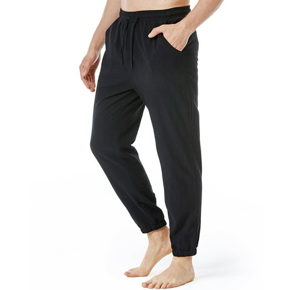 HUPOM Slim Fit Dress Pants For Men Fashion Men Pants Chinos Mid Waist Rise Full Straight-Leg Black S