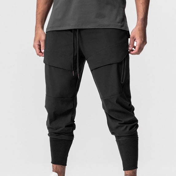 HUPOM Slim Fit Dress Pants For Men Fashion Men Pants Track Pants High Waist Rise Ankle Straight-Leg Black S