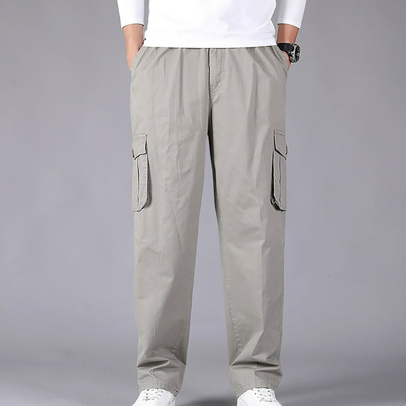 HUPOM Slim Fit Dress Pants For Men Mens Pants Cargo Mid Waist Rise Short Slim Bootcut Gray 3XL