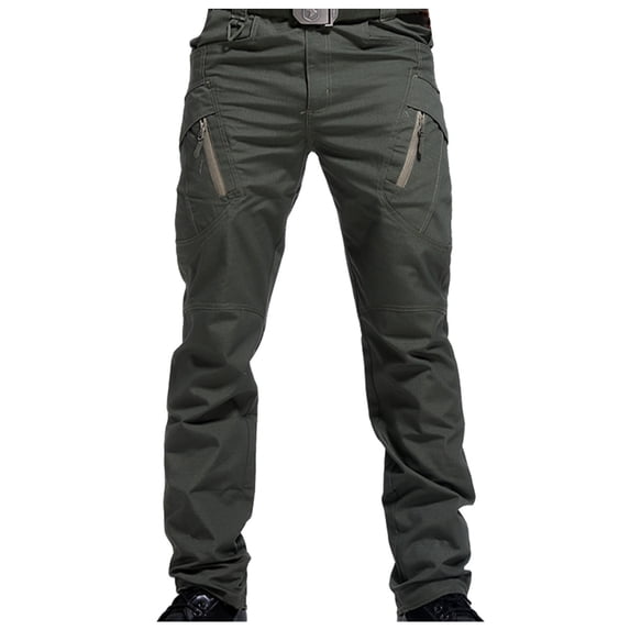 HUPOM Slim Fit Dress Pants For Men Mens Work Pants Cargo High Waist Rise Short Straight-Leg Green 2XL