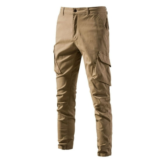 HUPOM Slim Fit Dress Pants For Men Mens Work Pants Track Pants High Waist Rise Ankle Straight-Leg Khaki M