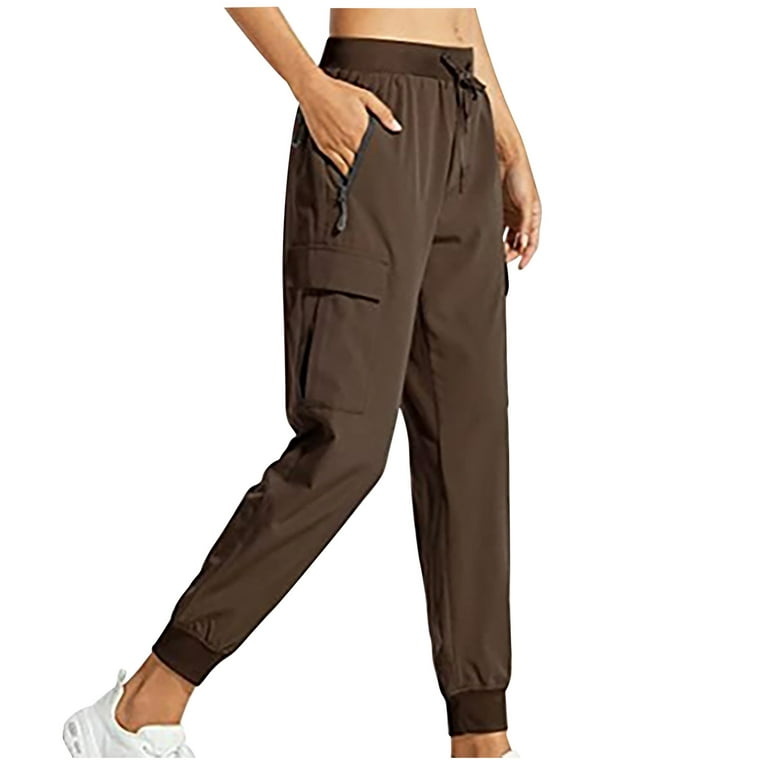 HUPOM Straight Leg Sweatpants For Women Cargo Pants Track Pants High Waist  Rise Ankle Straight-Leg Brown XL