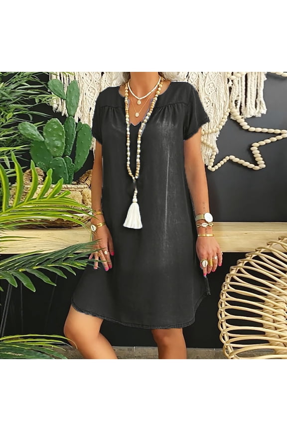 Summer Casual Dress Dresses For Women Flutter Fit & Flare Dress Black 2XL