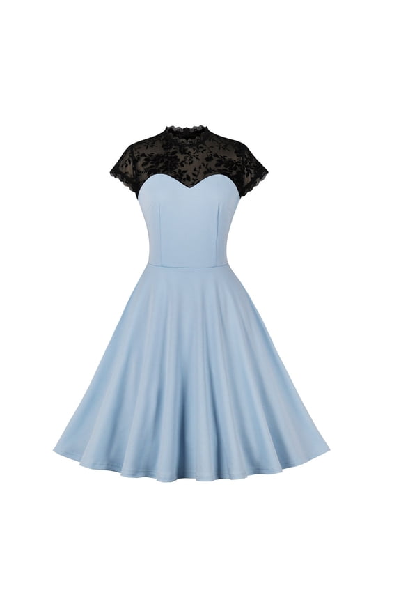 Summer Dresses 2023 Dresses For Women Sheath Lace Neck Coverall Breathable Light Blue 2XL