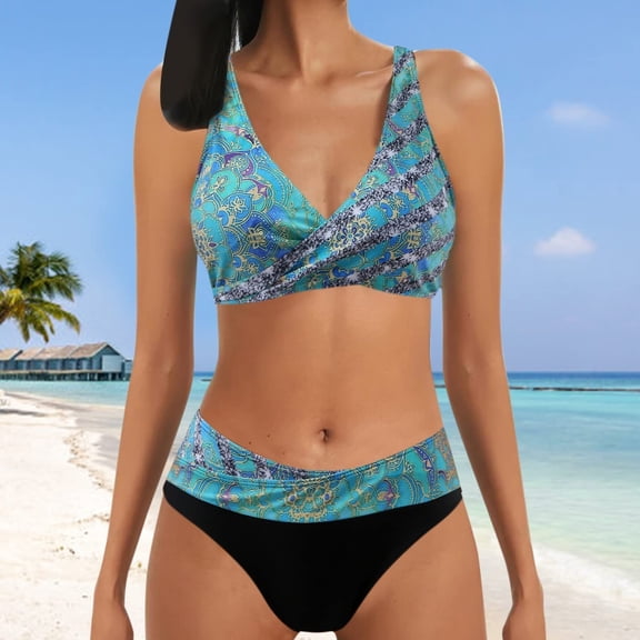 HUPOM Swimsuit Women Tummy Control Wire-Free Bikini Short Sleeve Retro A-line Racerback Black M