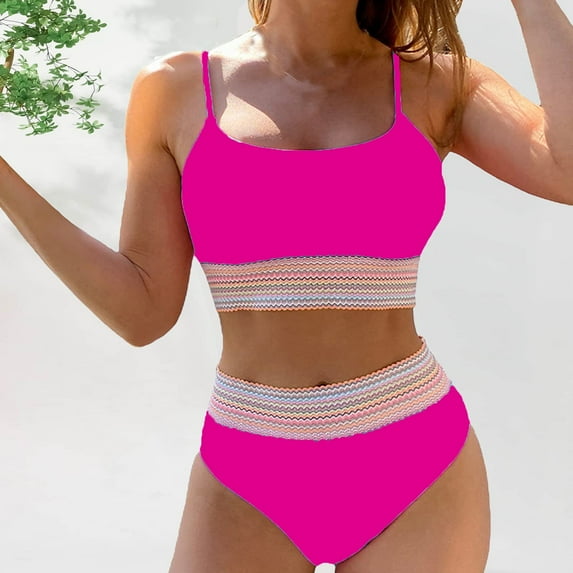HUPOM Tankini Swimsuits For Women High Waist Sheath Bikinis Bikini Holiday Underwire Swimwear Clearance Hot Pink size 10