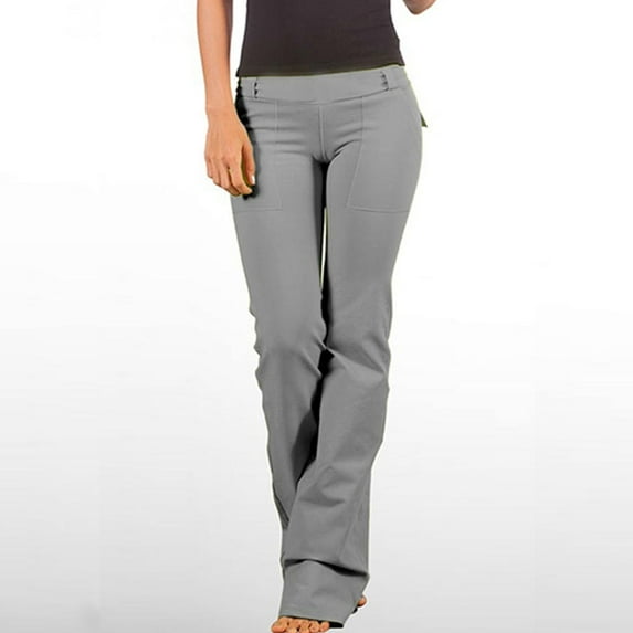 HUPOM Trouser Pants For Women Training Pants Carpenter Mid Waist Rise Long Slim Straight Gray 3XL