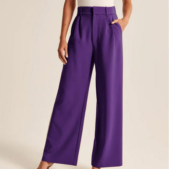 HUPOM Trouser Pants For Women Training Pants Suit Slacks High Waist Rise Full Flare-Leg Purple L