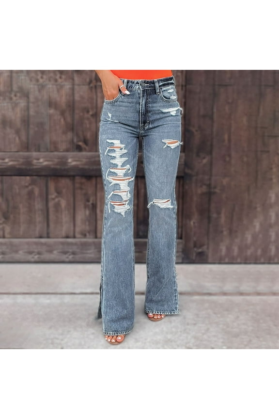 HUPOM Trouser Pants For Women Women Capri Pants Trousers High Waist Rise Long Straight-Leg M