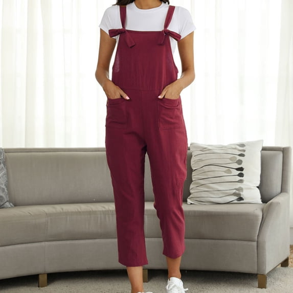 HUPOM Trouser Pants For Women Womens Pants Trousers High Waist Rise Full Straight-Leg Red XL