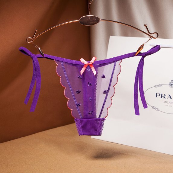 HUPOM Underwear Women Cotton Womens Panties Thong Leisure Tie Elastic Waist Purple L