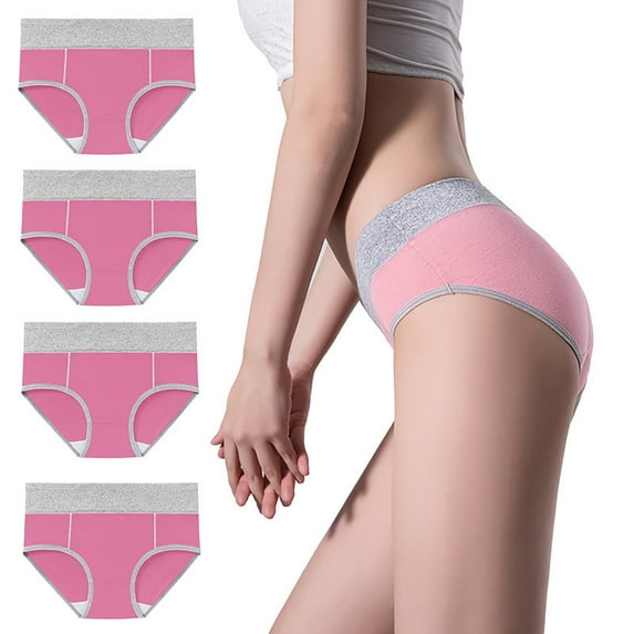 HUPOM Underwear Women Ladies Underwear High waist Elastic Waist Solid Briefs Pink XL
