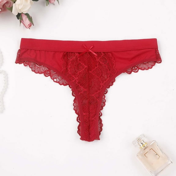 HUPOM Underwear Women Ladies Underwear Medium waist Comfort Waist Solid Thong Red L