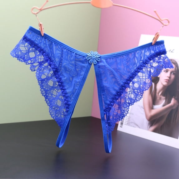 HUPOM Underwear Women Ladies Underwear Medium waist Elastic Waist Solid Thong Blue One Size