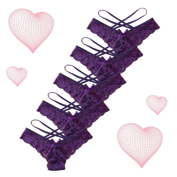 HUPOM Underwear Women Ladies Underwear Medium waist Elastic Waist Solid Thong Purple L