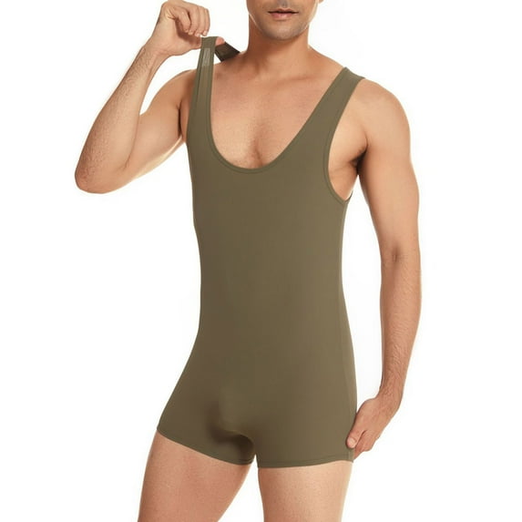 HUPOM Western Swimsuits For Men Mens Swimwear One-Piece Halter Love Army Green M