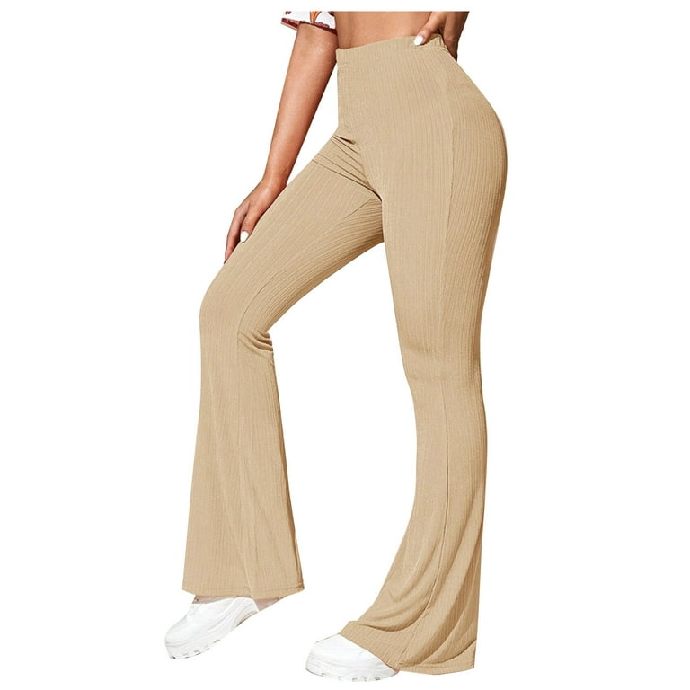 HUPOM Women'S Athletic Pants Pants Track Pants High Waist Rise Long Cropped  Flare Khaki XS 