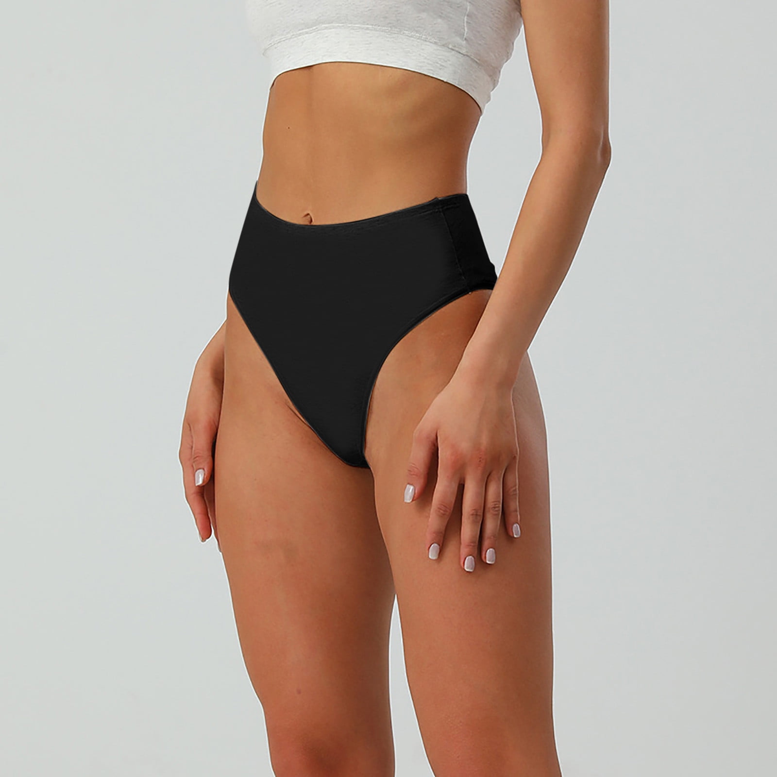 HUPOM Seamless Underwear For Women Womens Silk Panties High waist Comfort  Waist Solid Boxer Briefs Black M