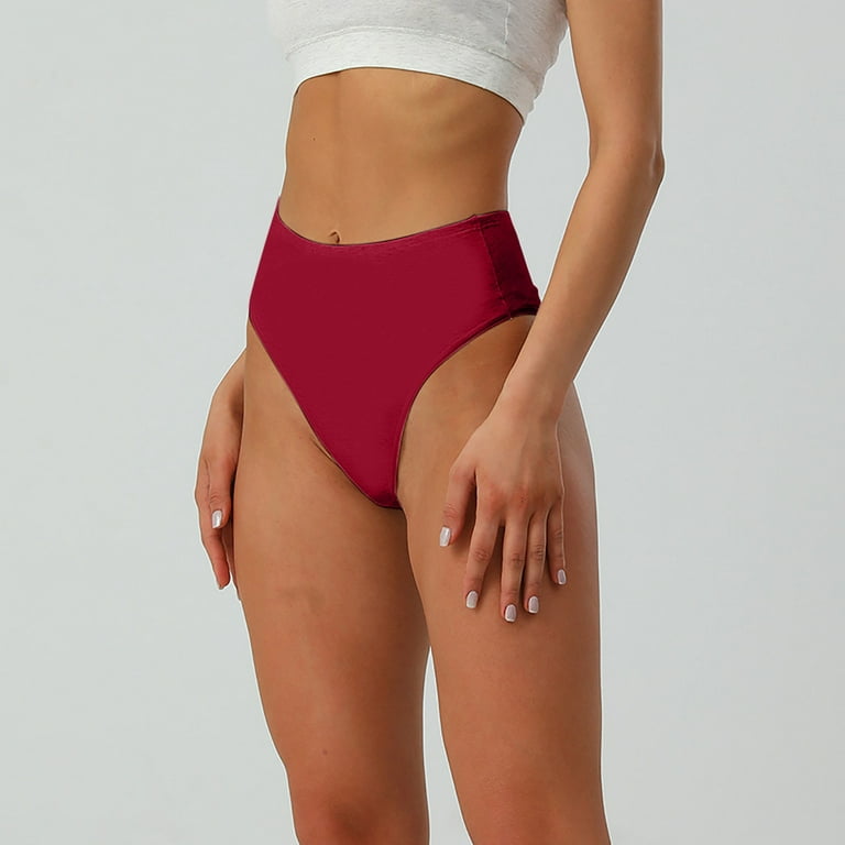 HUPOM Women'S Underwear Funny Underwear For Women High waist Elastic Waist  Solid Thong Red L