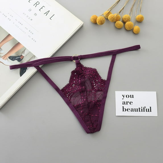 HUPOM Women'S Underwear Funny Underwear For Women Low waist Elastic Waist Solid Thong Purple One Size