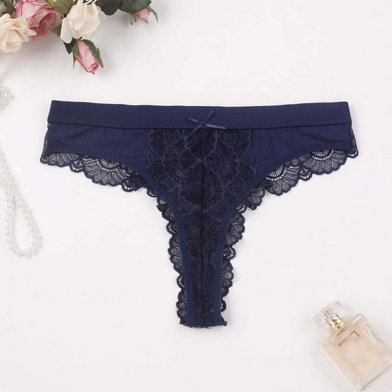 HUPOM Women'S Underwear Funny Underwear For Women Medium waist Elastic Waist Solid Thong Dark Blue S