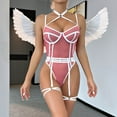 thumbnail image 1 of HUPOM Women's Panties High Waist Belt High Cut Sleep Jumpsuit on Clearance White Size M, 1 of 9