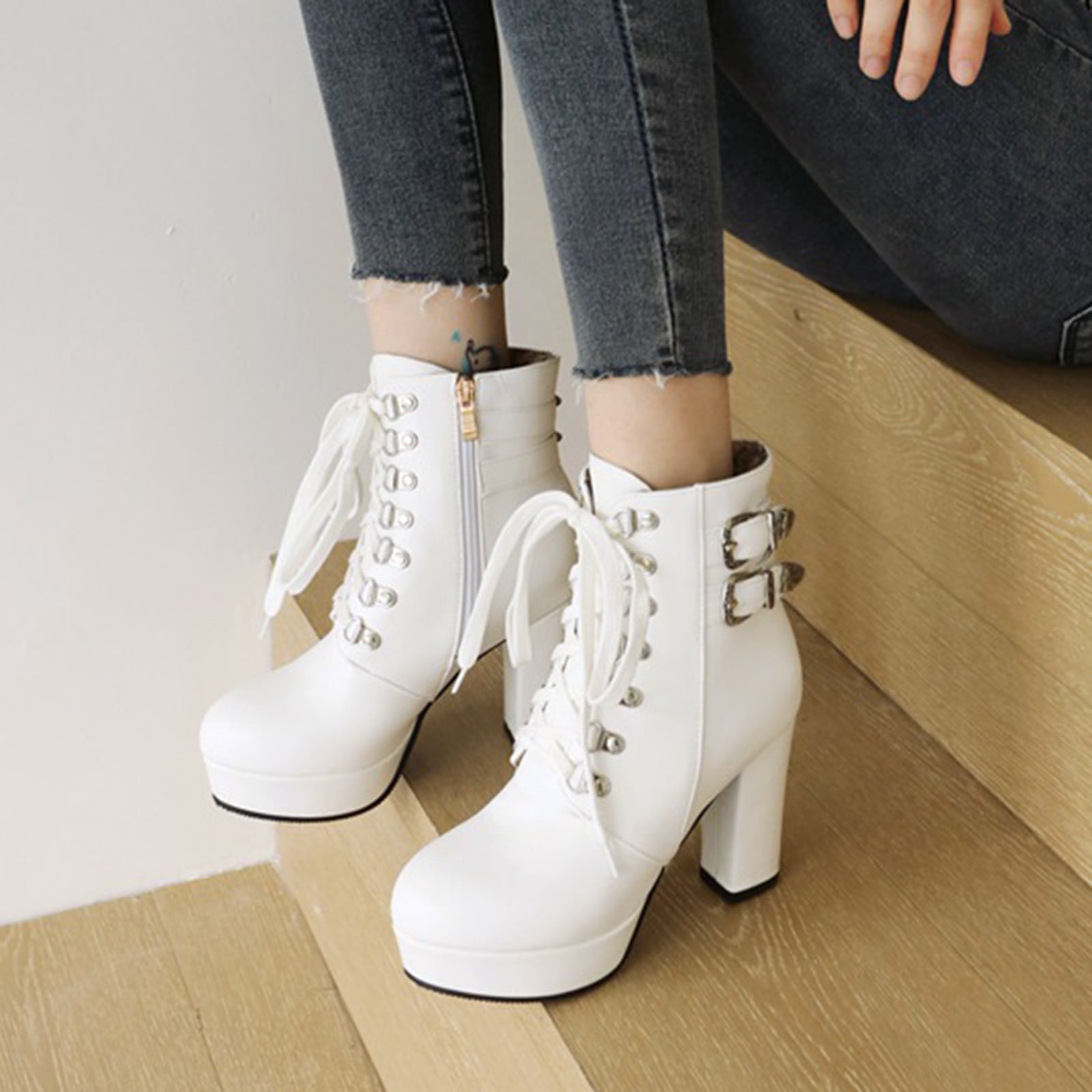 Stradivarius lace up ankle boots in white | ASOS | Heels boots outfit, White  ankle boots, Winter boots women