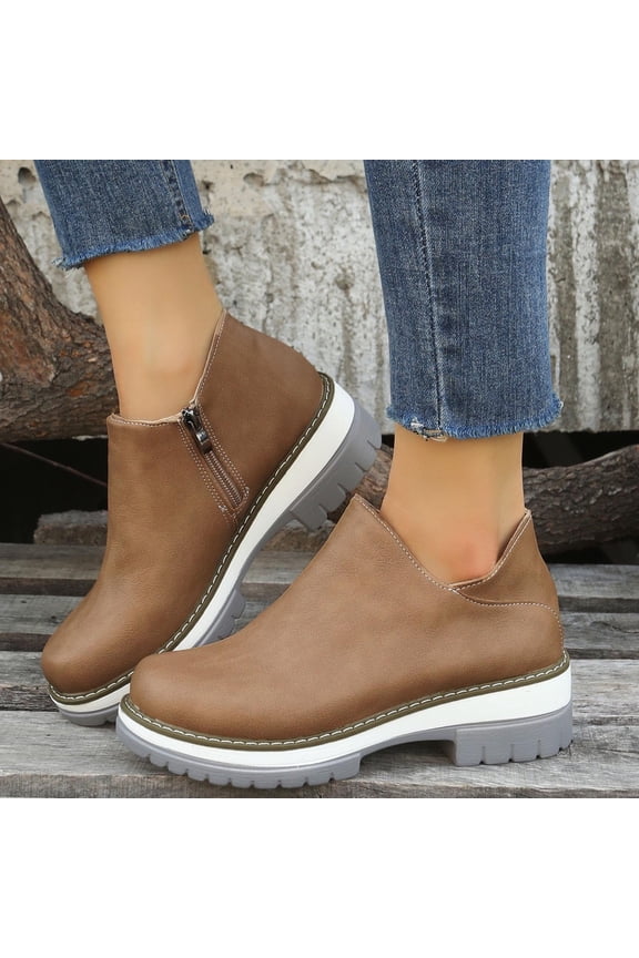 Womens Boots Pumps Low Heel Leather Slip-On Women'S Ankle Boots & Booties Khaki 41(US:8.5)