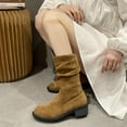 thumbnail image 1 of HUPOM Womens Boots Pumps Low Heel Rubber Slip-On Mid Calf Boots For Women Brown 42(US:9), 1 of 5