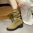 thumbnail image 1 of HUPOM Womens Boots Pumps Low Heel Rubber Slip-On Mid Calf Boots For Women Khaki 40(US:7.5), 1 of 3
