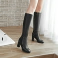 thumbnail image 1 of HUPOM Womens Boots Pumps Mid Heel Rubber Slip-On Mid Calf Boots For Women Black 35(US:4.5), 1 of 5