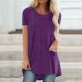 thumbnail image 1 of HUPOM Womens Casual Tops Womens Shirts Short Sleeve Crew Neck T-Shirt Mitten-Cuff Sleeve Purple 4XL, 1 of 5