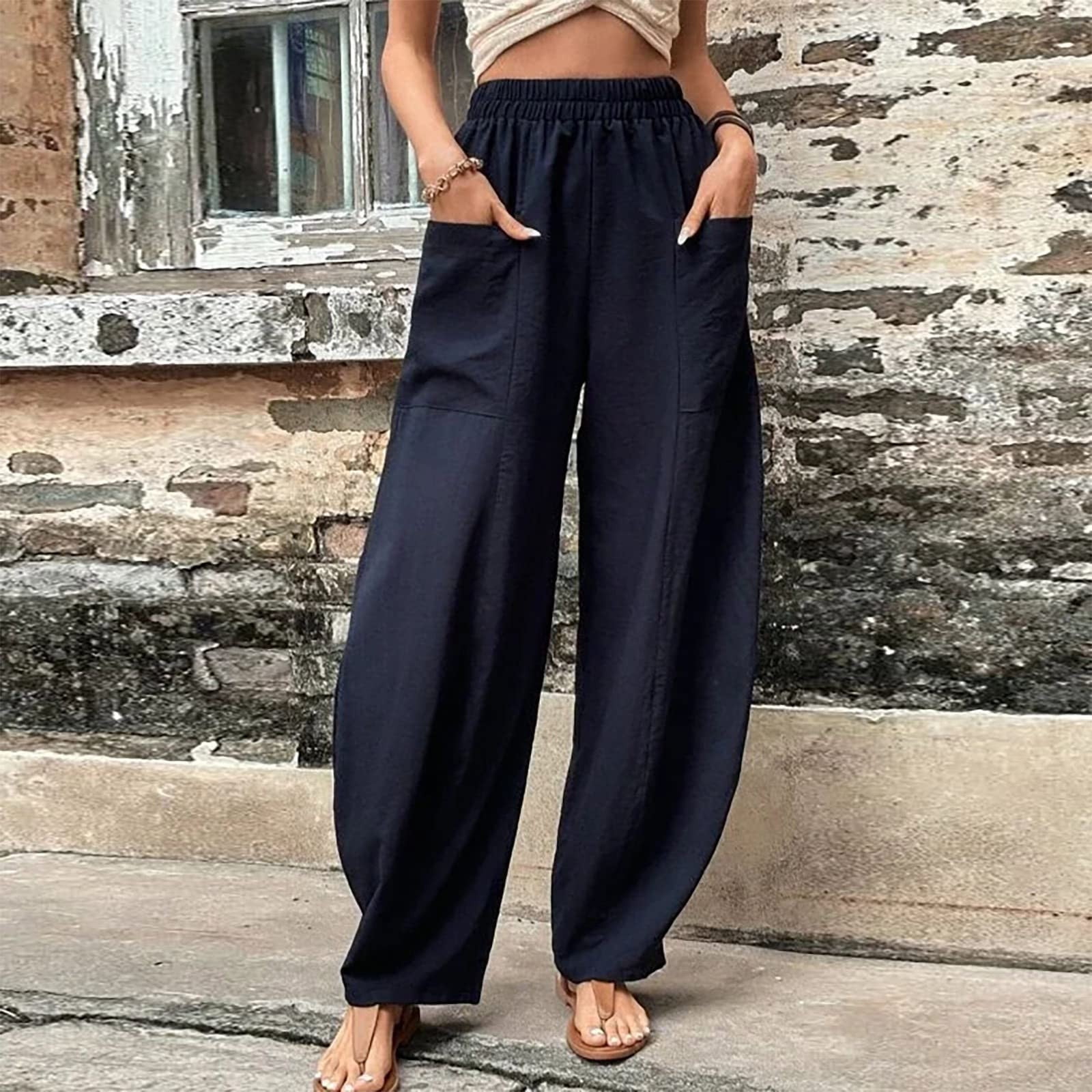 HUPOM Womens Dress Pants Stretchy Pants For Women Trousers High Waist Rise  Long Straight-Leg Navy 3XL - Walmart.com
