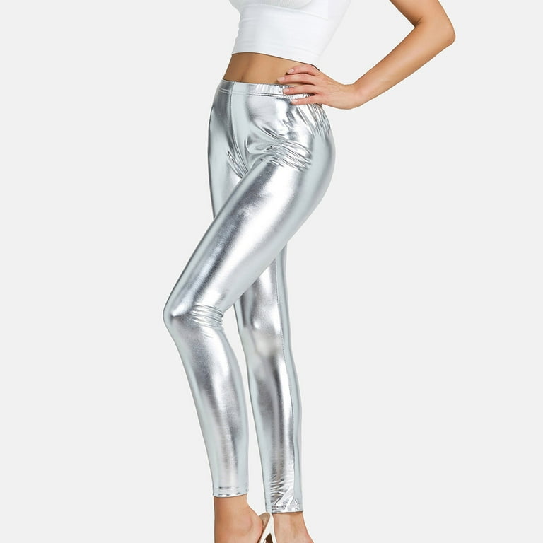 HUPOM Womens Dress Pants Stretchy Pants For Women Trousers Mid Waist Rise  Full Straight-Leg Silver L