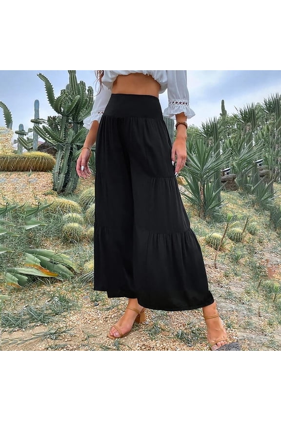 Womens Dress Pants Stretchy Womens Pants Pleated High Waist Rise Long Flare-Leg Black S