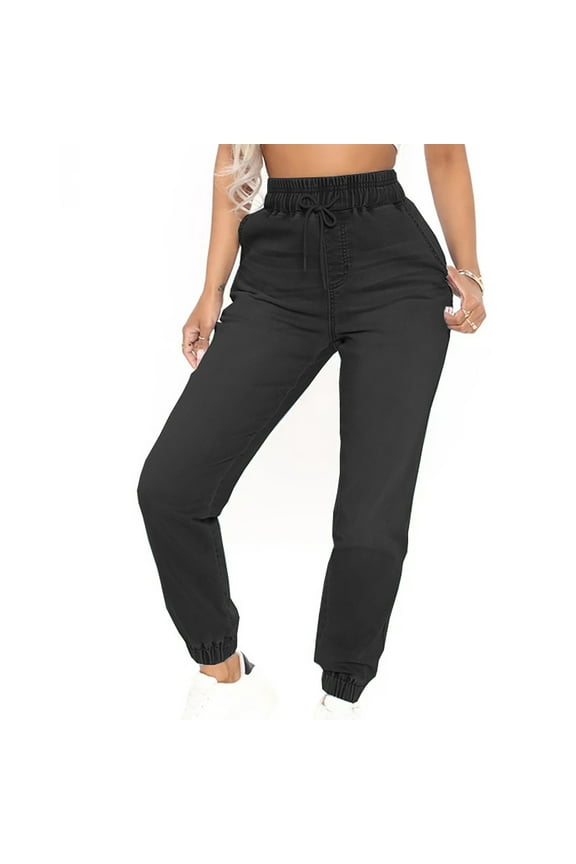 Womens Scrub Pants Joggers Pants Legging High Waist Rise Ankle Taper Black L