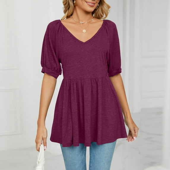 HUPOM Womens Tops Tank Tops For Women V-Neck Blazer Tab Sleeve Wine M