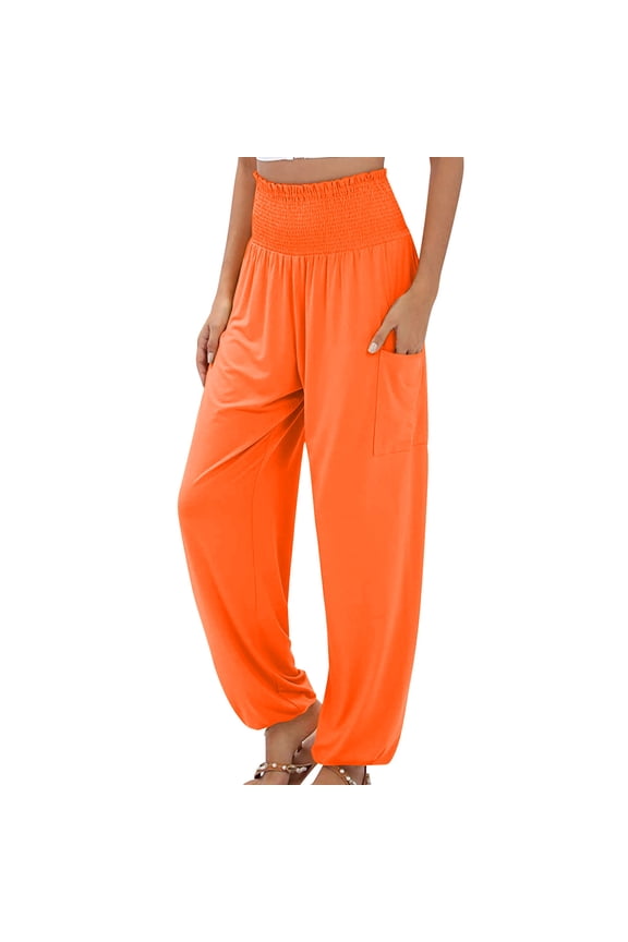 Womens Trouser Pants Pants Carpenter High Waist Rise Long Flare-Leg Orange XL