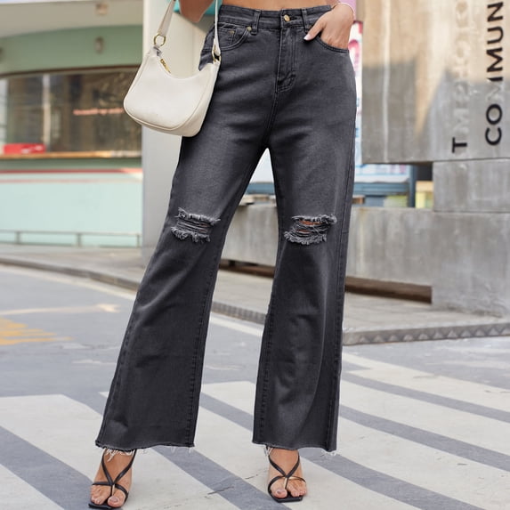 HUPOM Womens Trouser Pants Training Pants Carpenter Mid Waist Rise Full Slim Straight Gray XL