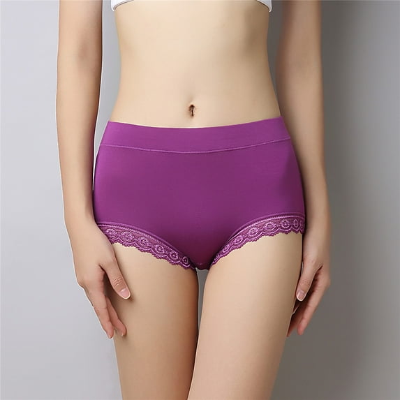 HUPOM Womens Underwear Cotton Cotton Boxers For Women High waist Comfort Waist Solid Period Purple L